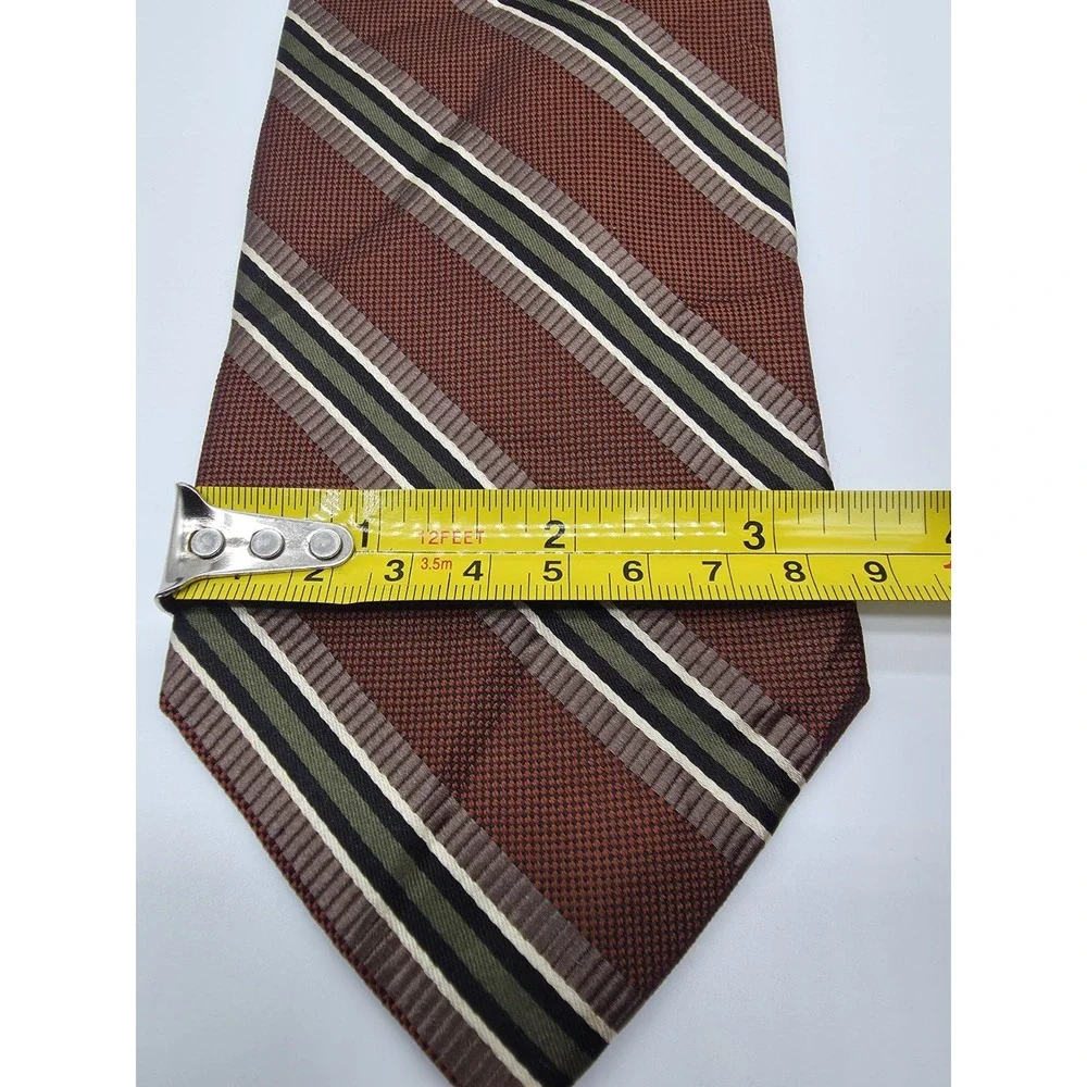 Joseph A Bank Silk Stripped Tie Olive Brown Black Necktie 3.4